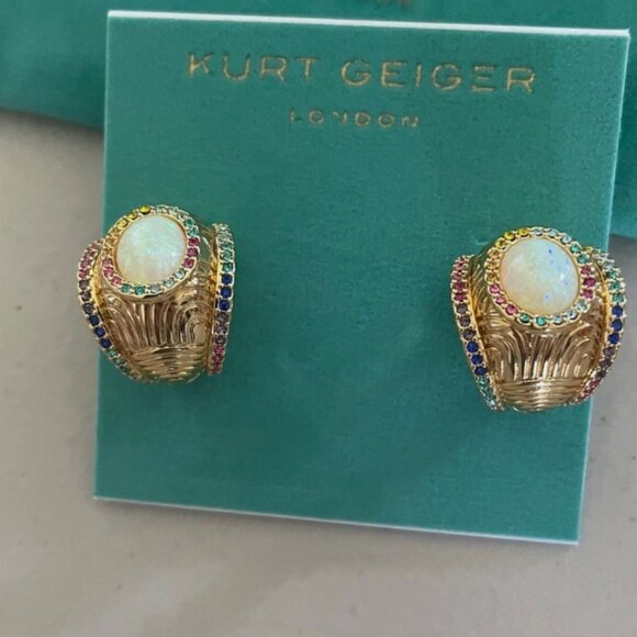 KURT GEIGER LONDON SIGNATURE SOUTHBANK GOLD TONE OPAL RHINESTONE HOOP EARRINGS - Picture 2 of 2
